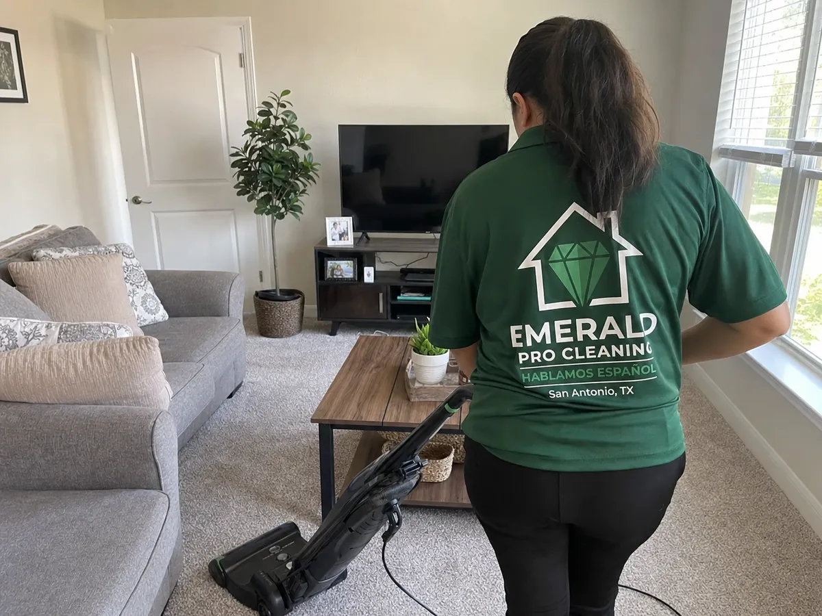 Emerald Pro Cleaning cleaner vacuuming a living room